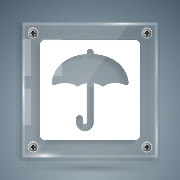 Fehér esernyő ikon elszigetelt szürke háttér. Vízálló ikon. Védelem, biztonság, védelem. Vízálló szimbólum. Négyzet alakú üvegtáblák. Vektorillusztráció - Vektor, kép