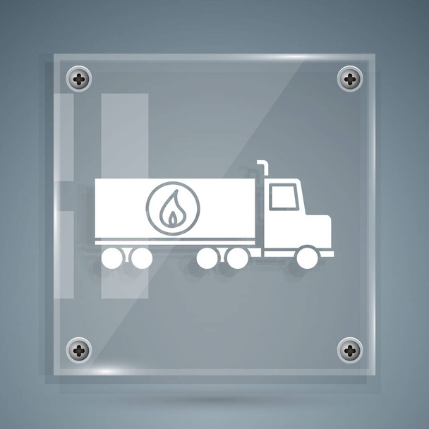Icono del camión cisterna blanco aislado sobre fondo gris. Petrolero, camión de gasolina, cisterna, remolque de petróleo. Paneles cuadrados de vidrio. Ilustración vectorial
 - Vector, Imagen