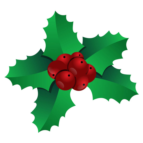 Kerst hulst takje met rode bessen en bessen - Vector, afbeelding