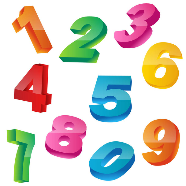 set of 3D colorful numbers - Vektor, Bild