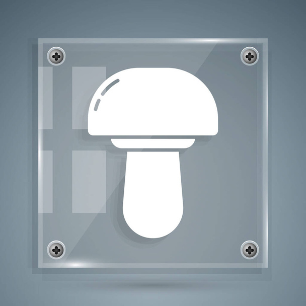 White Mushroom icon isolated on grey background. Square glass panels. Vector Illustration - Vector, Image