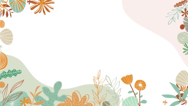 Květinové vzory kolem okrajů. Animace. Krásné animované pozadí s jemnými rostlinami kvetoucí na okrajích na bílém pozadí - Záběry, video