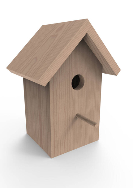 Wooden birdhouse 3d render. Bird box isolated on a white background. - Photo, Image
