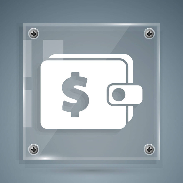 White Wallet with dollar symbol icon isolated on grey background. Purse icon. Cash savings symbol. Square glass panels. Vector Illustration - Vektor, obrázek