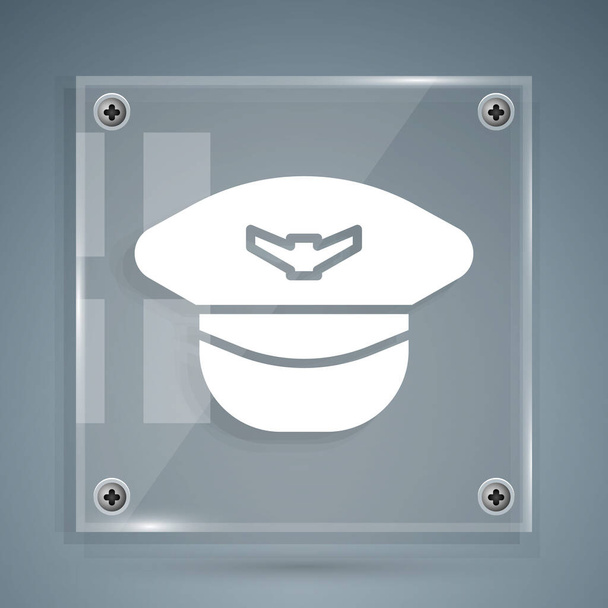 Білий пілот значок капелюха ізольовано на сірому фоні. Квадратні скляні панелі. Векторна ілюстрація
 - Вектор, зображення
