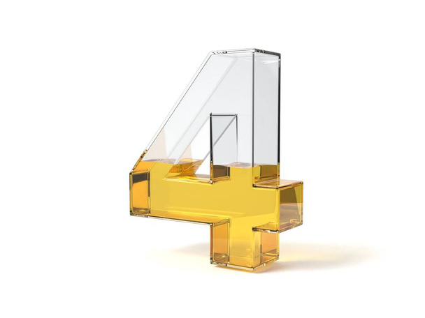 Número 4 em forma de vidro meio preenchido com líquido amarelo. adequado para combustível, óleo, mel e quaisquer outros temas líquidos. ilustração 3d
 - Foto, Imagem