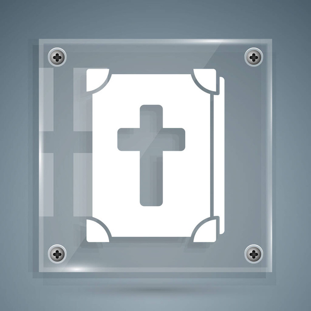 Fehér Szent Biblia ikon elszigetelt szürke háttér. Négyzet alakú üvegtáblák. Vektorillusztráció - Vektor, kép