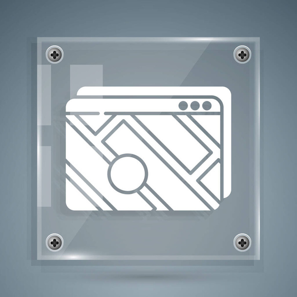 White Infographic of city map navigation icon isolated on grey background. Mobile App Interface concept design. Geolacation concept. Square glass panels. Vector Illustration - Vektor, Bild