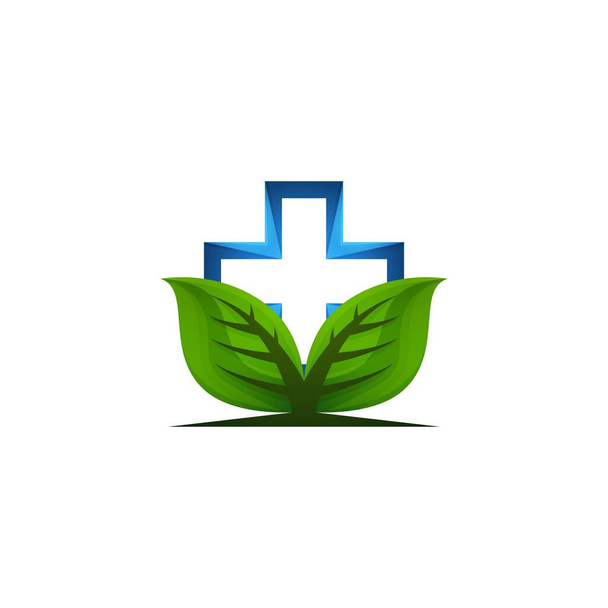 eco product, medisch plus / cross, gezondheidszorg logo Ideeën. Inspiratie logo ontwerp. Template Vector Illustratie. Geïsoleerd op witte achtergrond - Vector, afbeelding