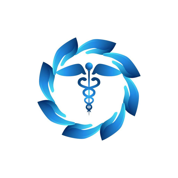 カドゥケウスの健康シンボルアスクレピオスの杖のロゴのアイデア。インスピレーションのロゴデザイン。テンプレートベクトルイラスト。白の背景に隔離 - ベクター画像