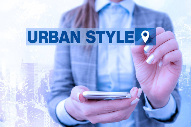 Signo de texto que muestra Urban Style. Moda foto conceptual que han surgido de la ropa de calle de base
. - Foto, imagen