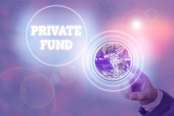 Writing note showing Private Fund. Business photo showcasing collective investment scheme used for making investments Elements of this image furnished by NASA. - Фото, зображення