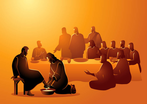 Biblijny wektor ilustracji serii, Jezus myje stopy apostołów - Wektor, obraz