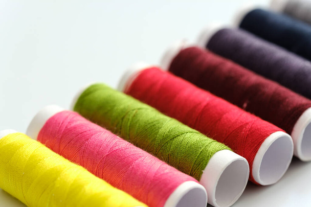 Close up macro view of colorful yarn reels - Φωτογραφία, εικόνα