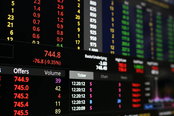 Thailand Stock Exchange, Streaming Trade Screen, Het voorraadscherm toont een lijst van aandelen met verminderde waarde. - Foto, afbeelding