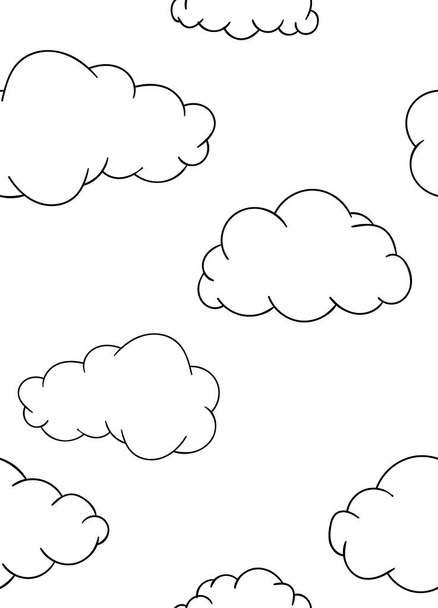 seamless pattern, black and white cute hand drawn cloud doodle, coloring pages, print - Vector, Imagen