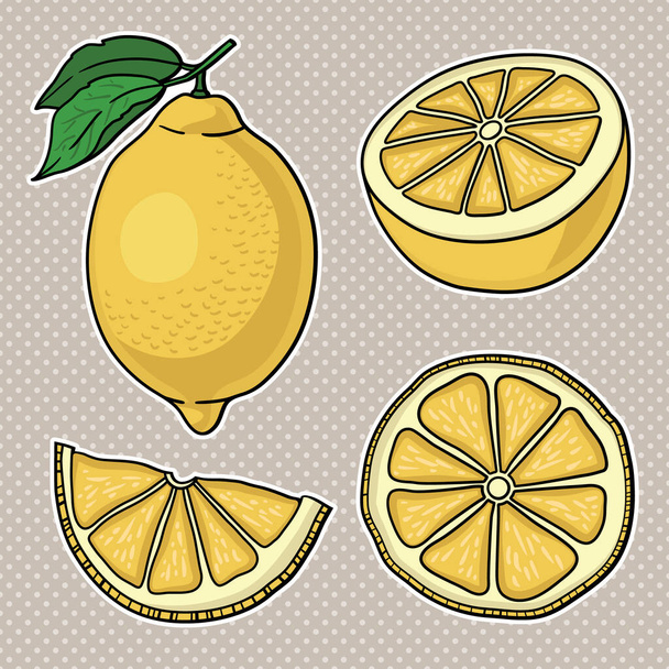 Векторный набор летом с лимонами изолированы на белом фоне
 - Вектор,изображение