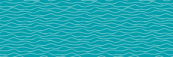 Wavy lines vector seamless border. Thin hand drawn uneven doodle style horizontal sea wave banner. Abstract marine geometric repeat pattern ribbon trim washi tape. For nautical, water, ocean concept. - Vector, Image