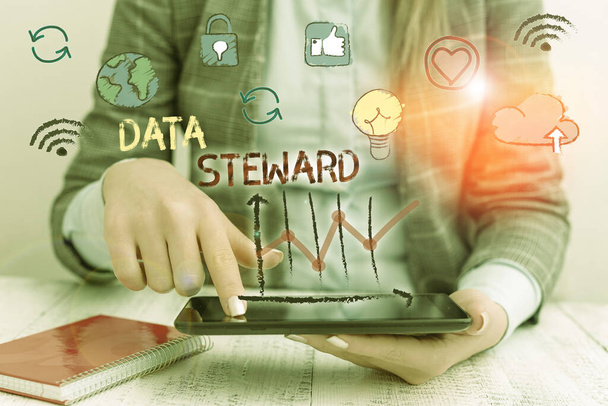 A Data Stewardot ábrázoló levél. Üzleti fotó bemutatása felelős a szervezet s az adatkezelés. - Fotó, kép