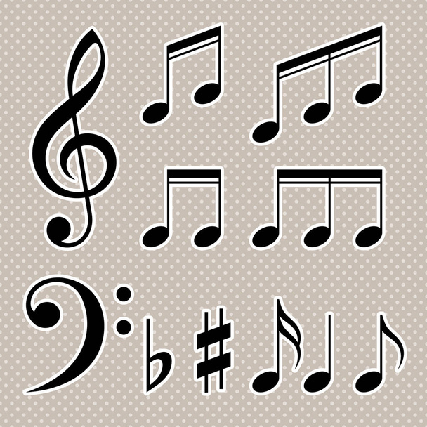 Set of music notes vector. Black and white silhouettes - Vector, Image