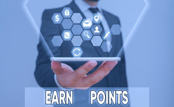 Conceptual hand writing showing Earn Points. Business photo showcasing to get praise or approval for something you have done or buy. - Photo, Image