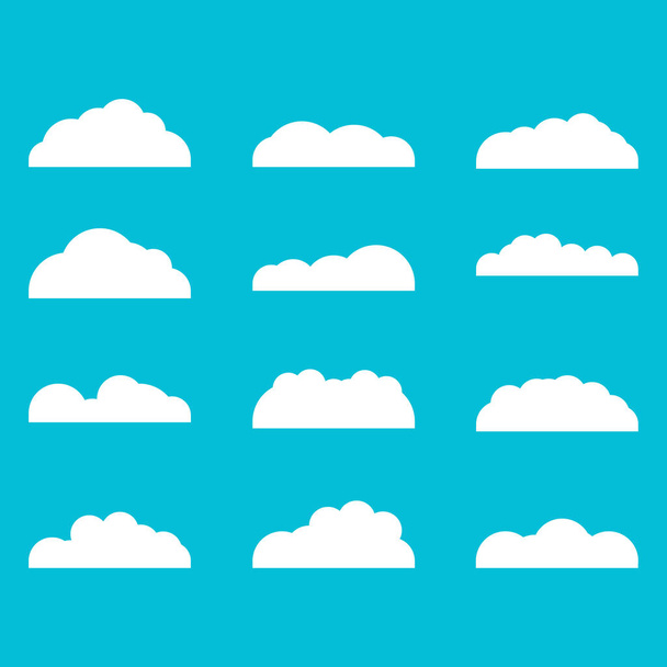 Набор различных иконок облаков в плоском дизайне выделен на синем фоне. Символ вашего Интернета и т.д.
 . - Вектор,изображение