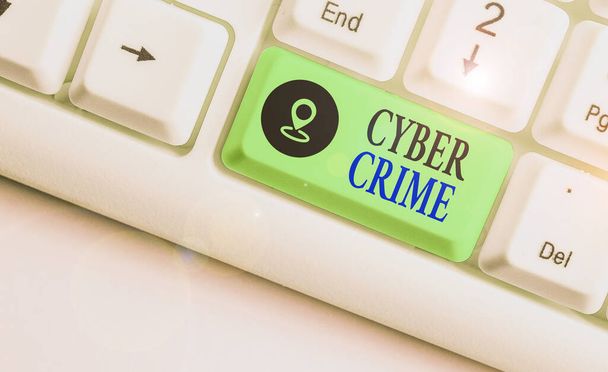 Ecriture conceptuelle montrant Cyber Crime. Entreprise photo texte genre d'activités criminelles menées au moyen d'Internet
. - Photo, image