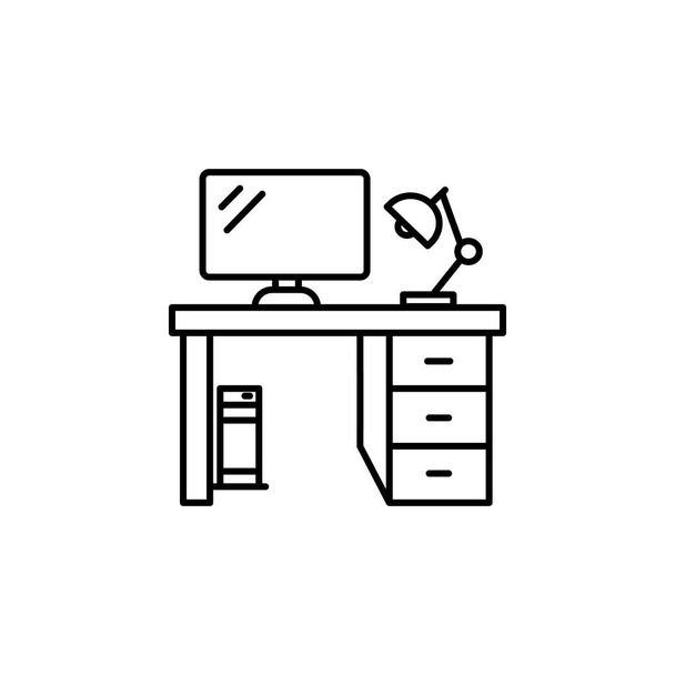 számítógép, íróasztal, monitor, pc, táblázat illusztráció ikon fehér háttér. Jelek és szimbólumok használhatók web, logó, mobil alkalmazás, UI, UX - Vektor, kép
