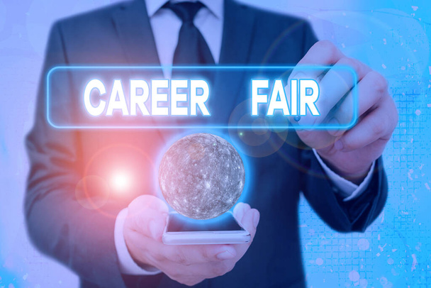 Handwriting text Career Fair. Concept meaning an event at which job seekers can meet possible employers Elements of this image furnished by NASA. - Φωτογραφία, εικόνα