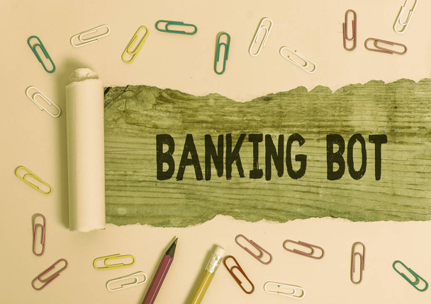 Escrevendo nota mostrando Banking Bot. Aplicação de exibição de fotos de negócios que executa tarefas bancárias automatizadas pela Internet
. - Foto, Imagem