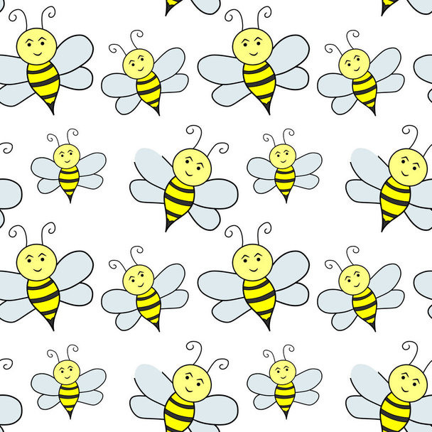 Doodle abelha sem costura padrão isolado em branco. Esboço crianças mão desenho arte. Desenho ilustração de estoque vetorial
 - Vetor, Imagem