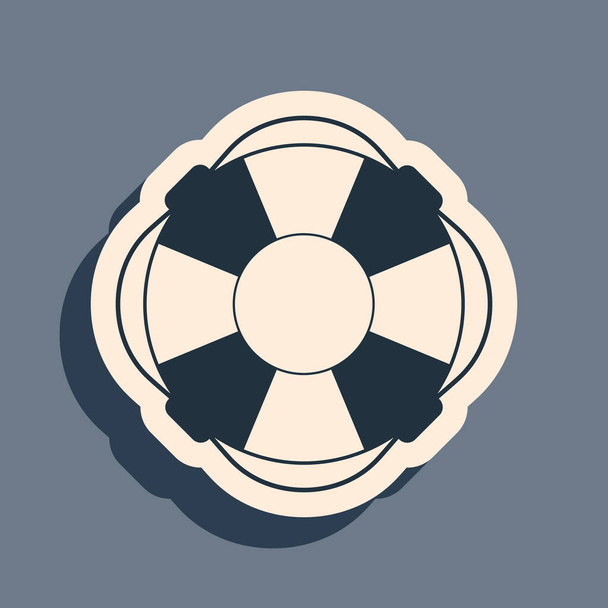 Black Lifebuoy icon isolated on grey background. Lifebelt symbol. Long shadow style. Vector Illustration - Vector, Image