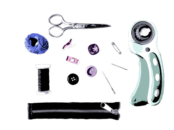 Realistic sewing tools color vector. Isolated. - Vector, Image