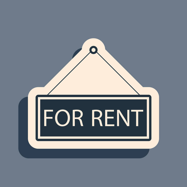 Black Hanging sign with text For rent icon isolated on grey background. Long shadow style. Vector Illustration - Vector, Image