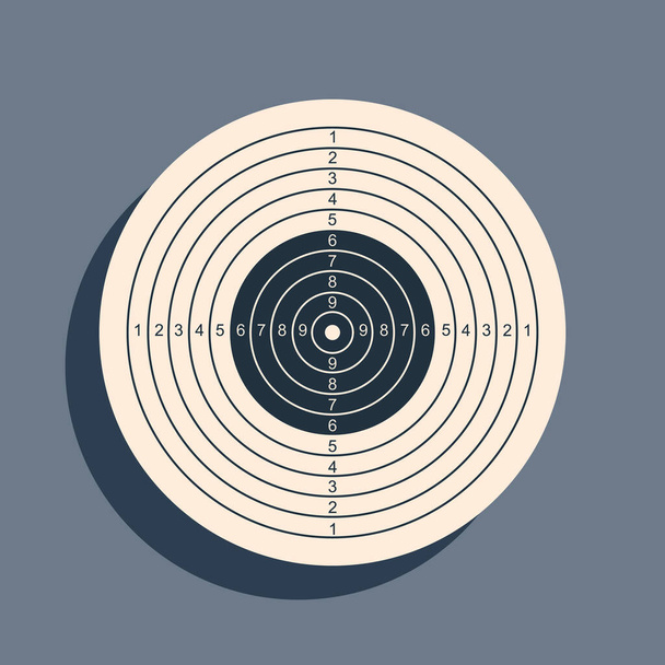 Black Target sport para disparar icono de la competencia aislado sobre fondo gris. Objetivo limpio con números para tiro o tiro con pistola. Estilo de sombra larga. Ilustración vectorial
 - Vector, Imagen