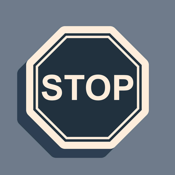 Signo de parada negro aislado sobre fondo gris. Símbolo de parada de advertencia de tráfico. Estilo de sombra larga. Ilustración vectorial
 - Vector, imagen