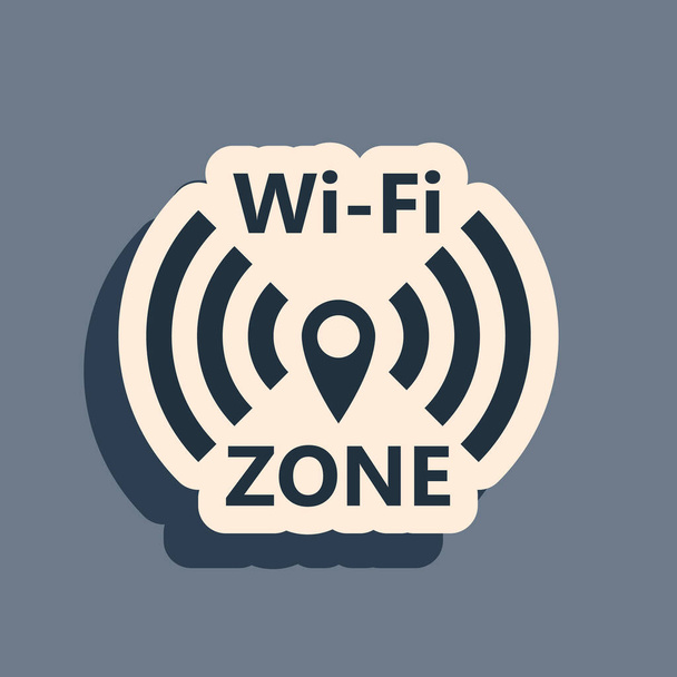 Черный Wi-Fi беспроводной интернет символ сети символов изолирован на сером фоне. Длинный стиль тени. Векторная миграция
 - Вектор,изображение