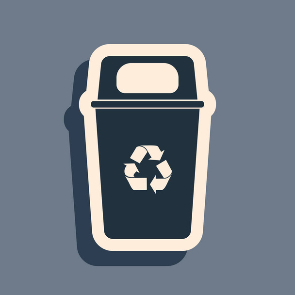 Black Recycle bin with recycle symbol icon isolated on grey background. Trash can icon. Garbage bin sign. Recycle basket sign. Long shadow style. Vector Illustration - Vector, Image