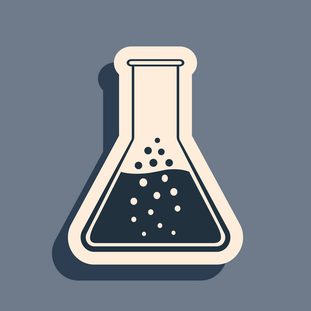 Черная пробирка и колба - иконка для химических лабораторных испытаний, изолированная на сером фоне. Длинный стиль тени. Векторная миграция
 - Вектор,изображение