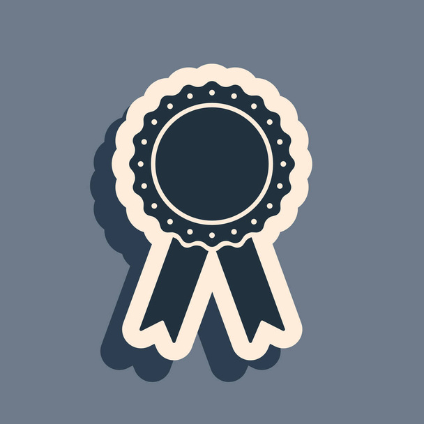 Black Medal badge with ribbons icon isolated on grey background. Long shadow style. Vector Illustration - Vector, Image