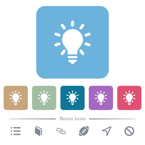 Lampadina bianca icone piatte su sfondo quadrato arrotondato a colori. 6 icone bonus incluse
 - Vettoriali, immagini