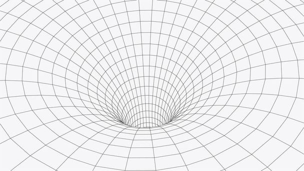Draadframe 3D tunnel. Perspectief rooster achtergrond textuur. Meshy wormgat model. Vector Illustratie. - Vector, afbeelding