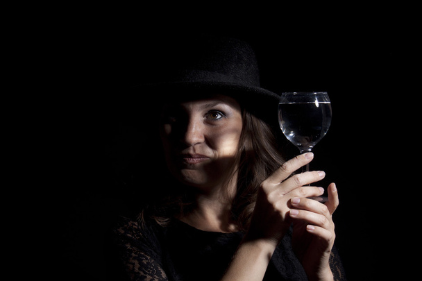 Woman with glass of wine - Foto, Imagen