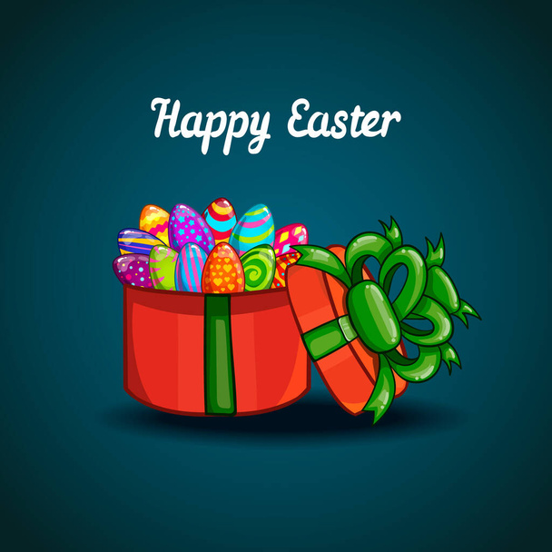 Card with gift box and Easter eggs - Wektor, obraz