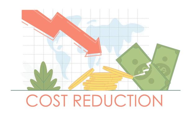 Cost Reduction financial economy crisis concept. Finance business fall. - Vector, Image