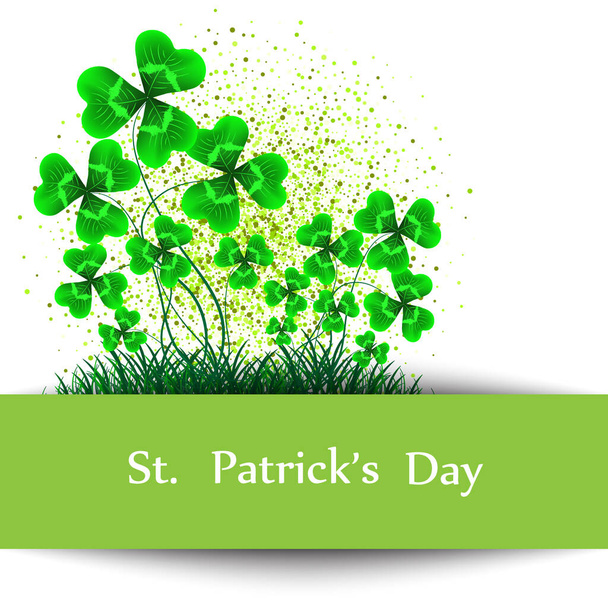 Aziz Patrick Günü yonca yonca yapraklarıyla yeşil vektör sınırı. İrlanda festivali tebrik kartı tasarımı geçmişi. - Vektör, Görsel
