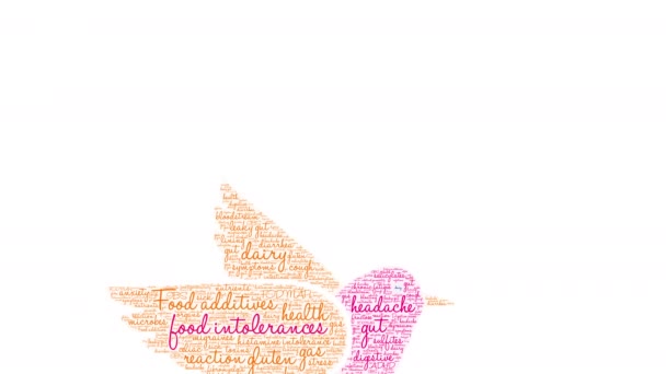 Wortwolke über Nahrungsmittelunverträglichkeiten auf weißem Hintergrund. - Filmmaterial, Video