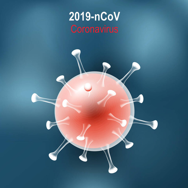 Νόσος του Coronavirus. Βίριον του COVID-19 σε μπλε φόντο. διανυσματική απεικόνιση. Κάτω από το μικροσκόπιο. MERS-Cov. Νέος κορωναϊός - Διάνυσμα, εικόνα
