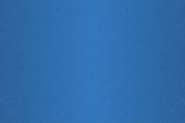 青の背景に装飾的な線形シームレスな花のパターンを持つ美しいイラスト - ベクター画像