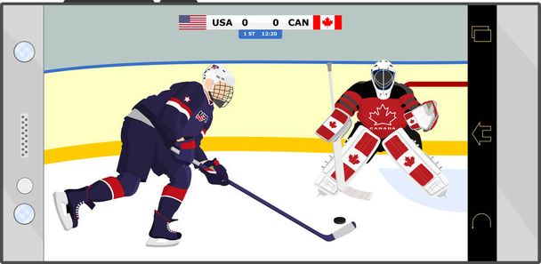 Partido de hockey, Ataque y defensa, Ilustraciones de dibujos animados
 - Vector, imagen